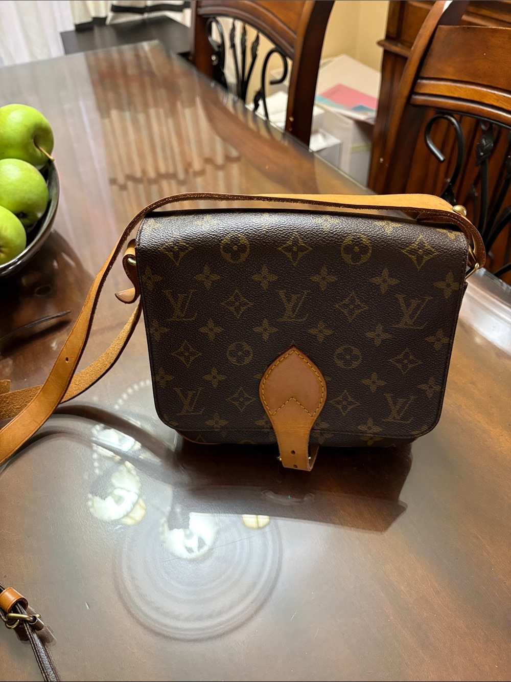 Louis Vuitton Brown Monogram Messenger Bag with Tan Trim